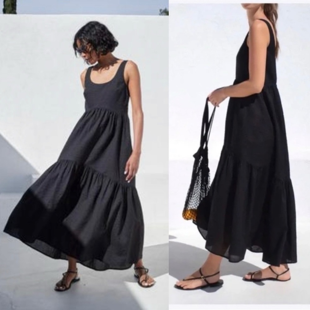 AYR The Magic Hour Tiered Maxi Dress Black Size Small